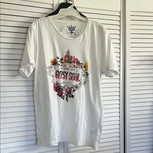 Gypsy Soul White Short-Sleeve Graphic Tee with Floral Crest